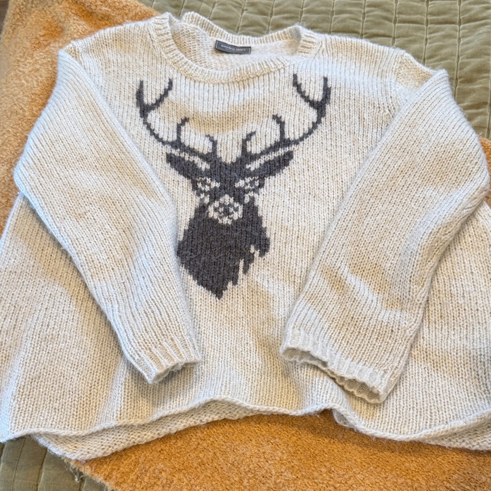 Wooden Ships light gray mohair wool Sweater with Stag Design